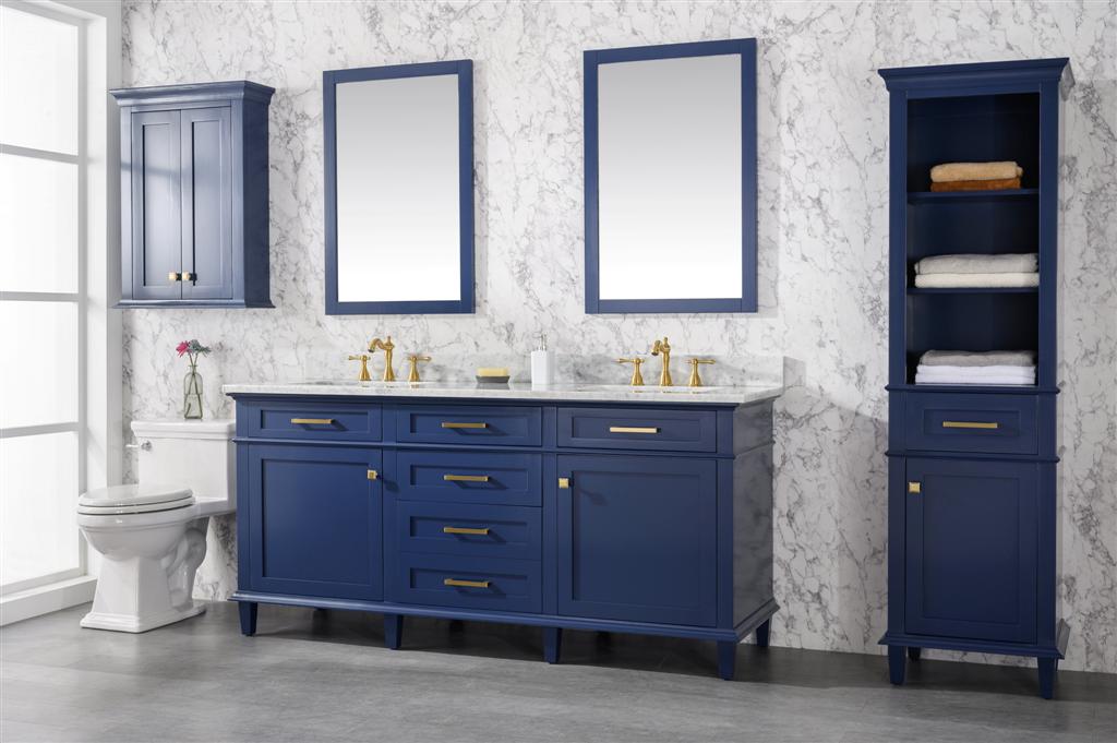 72" Double Sink Vanity Cabinet with Carrara White Marble or Blue Limestone Countertop