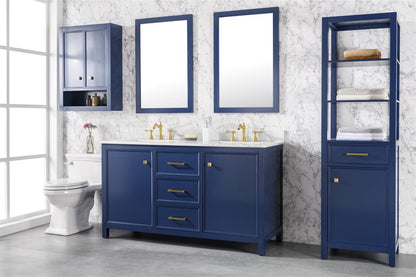 60" Double Sink Vanity Cabinet with Carrara White Marble or Blue Limestone Countertop