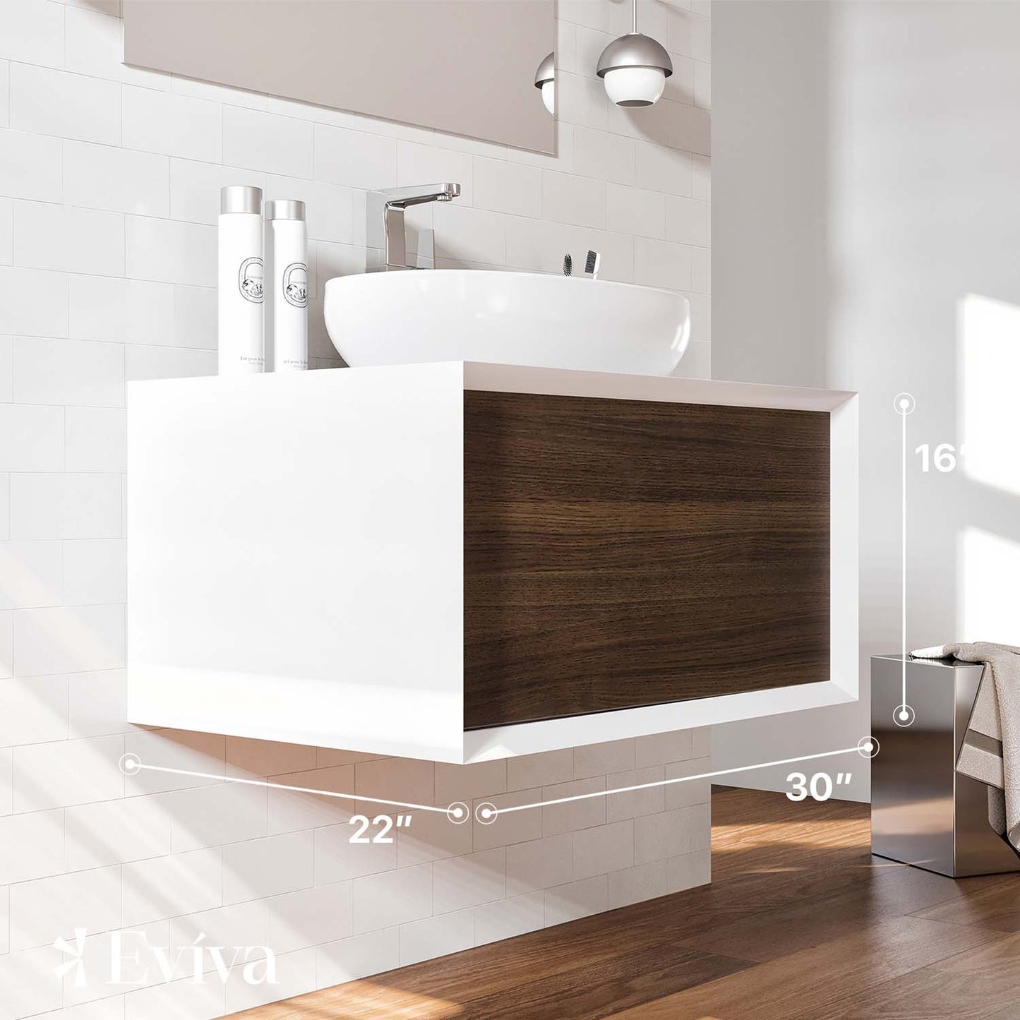 Santa Monica 30"W x 22"D Wall Mount Bathroom Vanity with Solid Surface Countertop and Vessel Solid Surface Sink