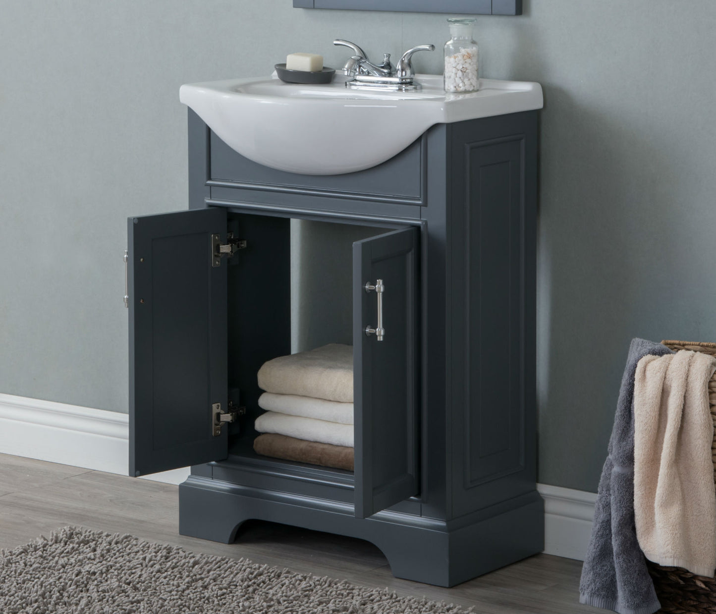 24" Space Saving Gray Single Sink Bathroom Vanity