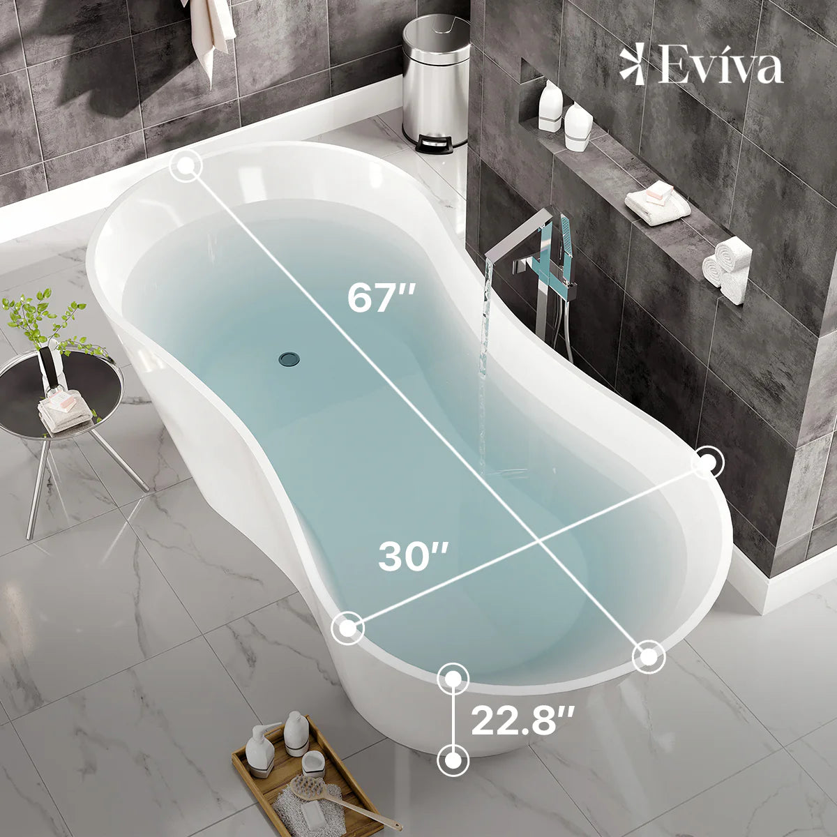 Eviva Smile Free Standing 67" Acrylic Bathtub