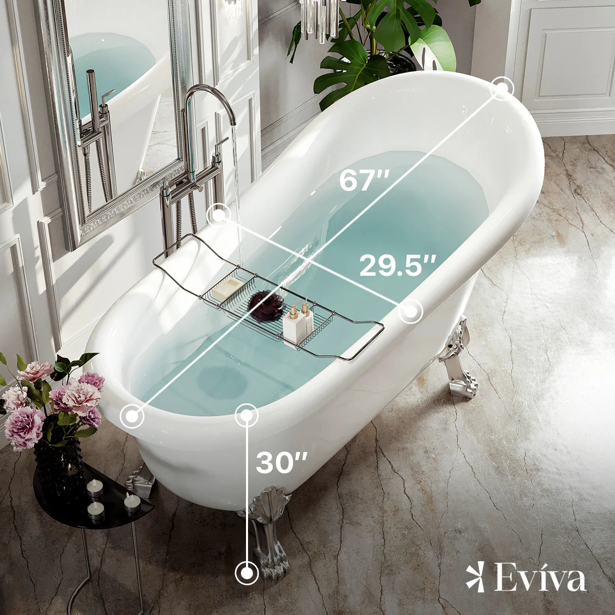 Eviva Stella 67 in. White Acrylic Clawfoot Bathtub