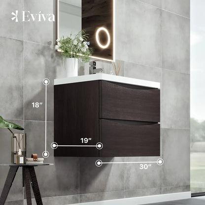 Eviva Smile 30" Wall Mount Modern Bathroom Vanity Set with Integrated White Acrylic Sink