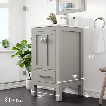 Eviva London 20" Transitional bathroom vanity with white Carrara marble countertop