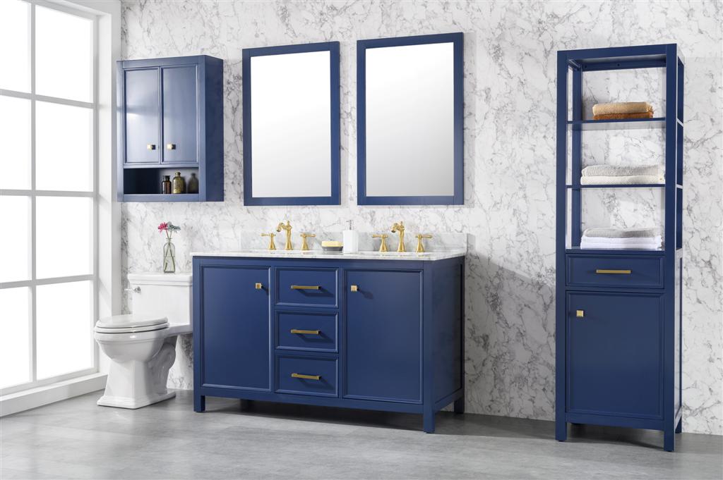 54" Double Sink Vanity Cabinet with Carrara White Marble or Blue Limestone Countertop