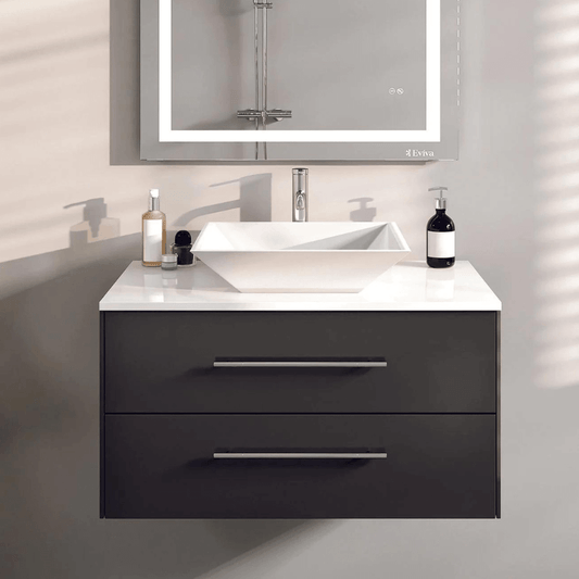 Totti Wave 30" Espresso Modern Bathroom Vanity w/ Super White Man-Made Stone Top & Sink