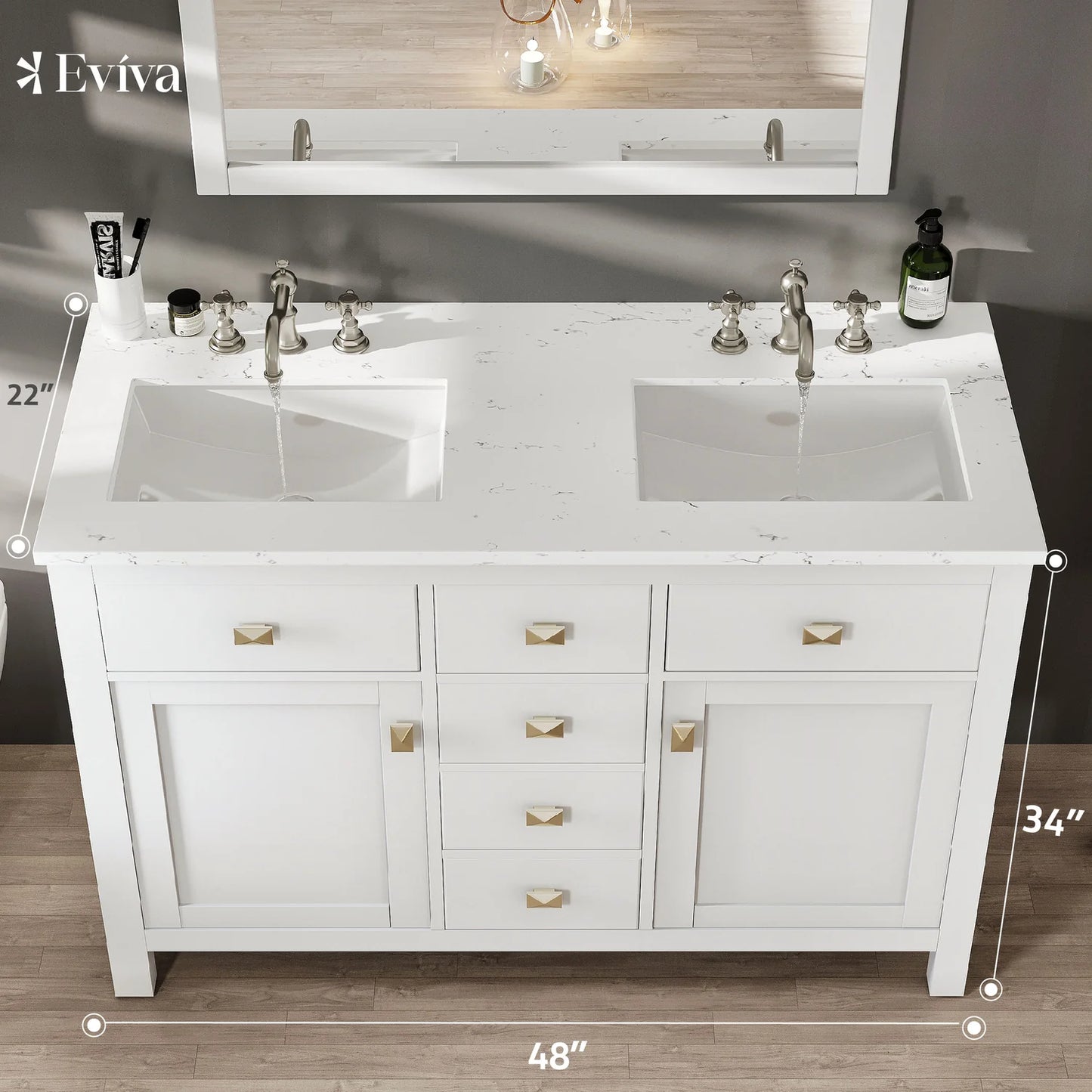 Artemis 48"W x 22"D Double Sink Bathroom Vanity with Carrara Quartz Countertop and Undermount Porcelain Sink