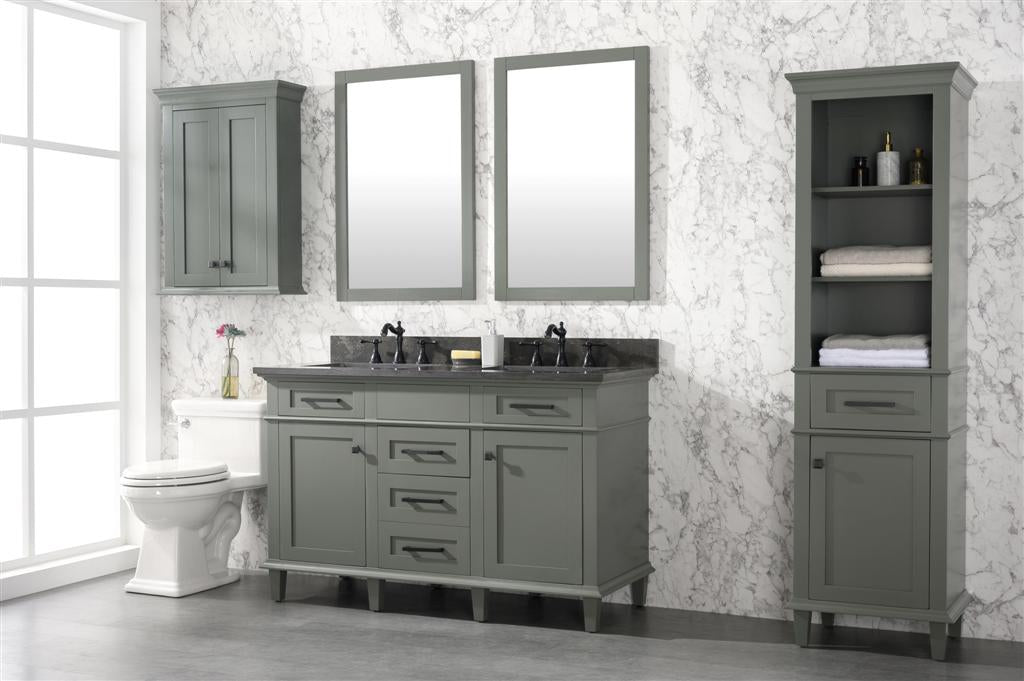 54" Double Sink Vanity Cabinet with Carrara White Marble or Blue Limestone Countertop