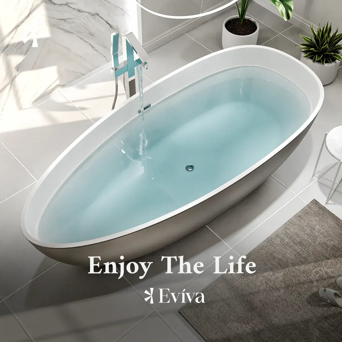 Eviva Viva 60" Solid Surface Grey & White Freestanding Bathtub