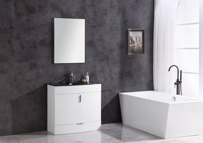 36" Single Sink Freestanding Bathroom Vanity - PVC and Tempered Glass