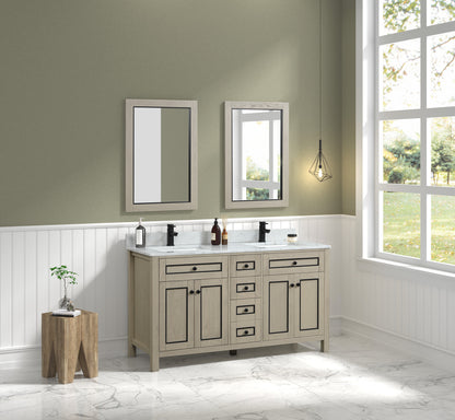 60" Double Sink Vanity with White Carrara Marble Top