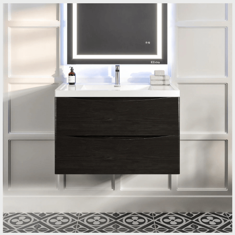 Eviva Smile 36" Wall Mount Modern Bathroom Vanity Set with Integrated White Acrylic Sink