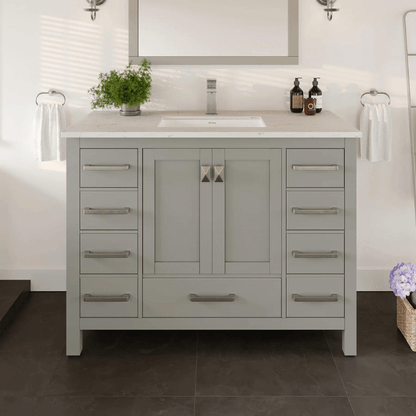 Eviva London 42 in. Transitional Bathroom Vanity with White Carrara Marble Countertop