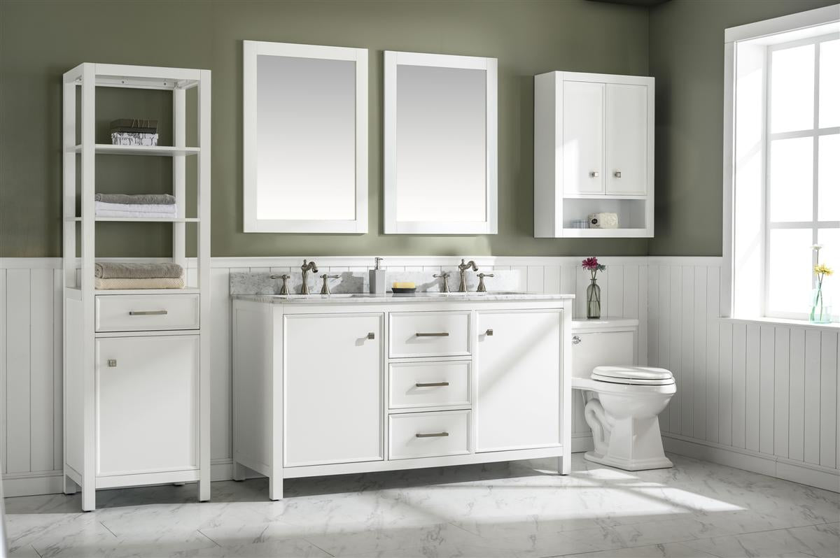 60" Double Sink Vanity Cabinet with Carrara White Marble or Blue Limestone Countertop