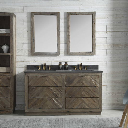 60" Wood Double Sink Vanity with Moonstone Top