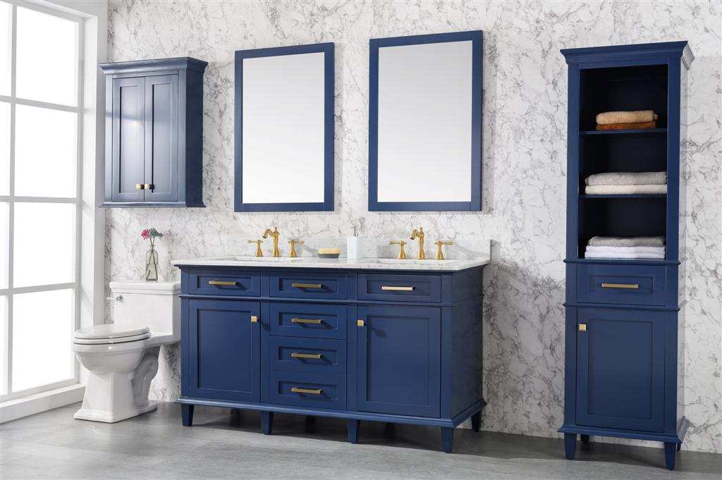 60" Double Sink Vanity Cabinet with Carrara White Marble or Blue Limestone Countertop