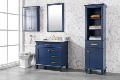 36" Single Sink Vanity Cabinet with Carrara White Marble or Blue Limestone Countertop