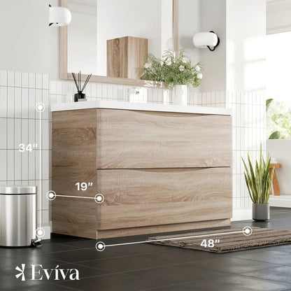 Eviva Smile 48" White Oak Freestanding Modern Bathroom Vanity w/ White Integrated Top