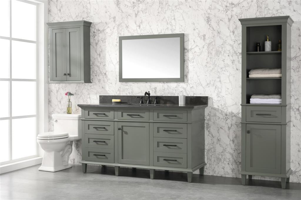 60" Single Sink Vanity Cabinet with Carrara White Marble or Blue Limestone Countertop