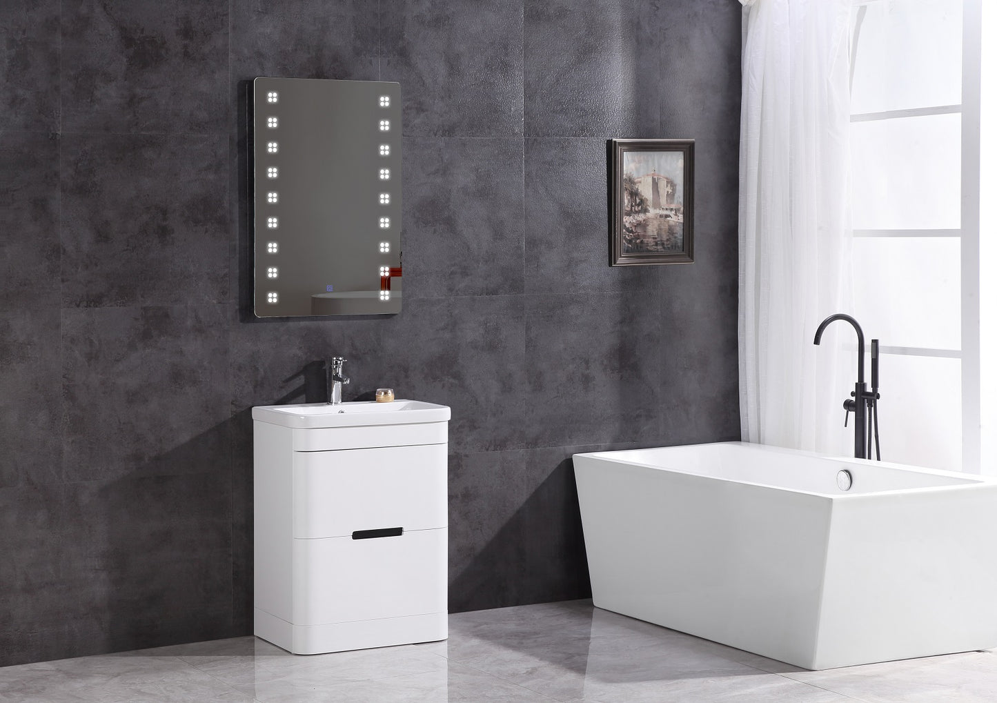 24" Single Sink Freestanding Vanity with Mirror - PVC and White Ceramic Top