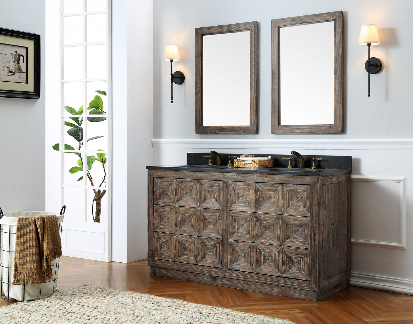 60" Solid Wood Double Sink Vanity with Moon Stone Marble Top