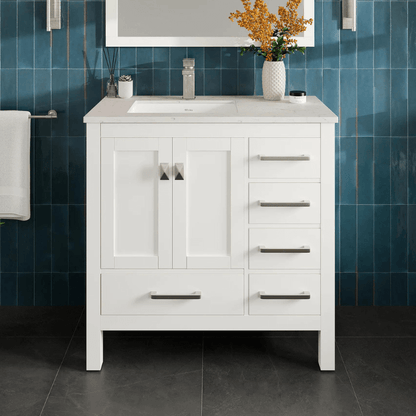 Eviva London 36" Transitional Bathroom Vanity with White Carrara Marble Countertop