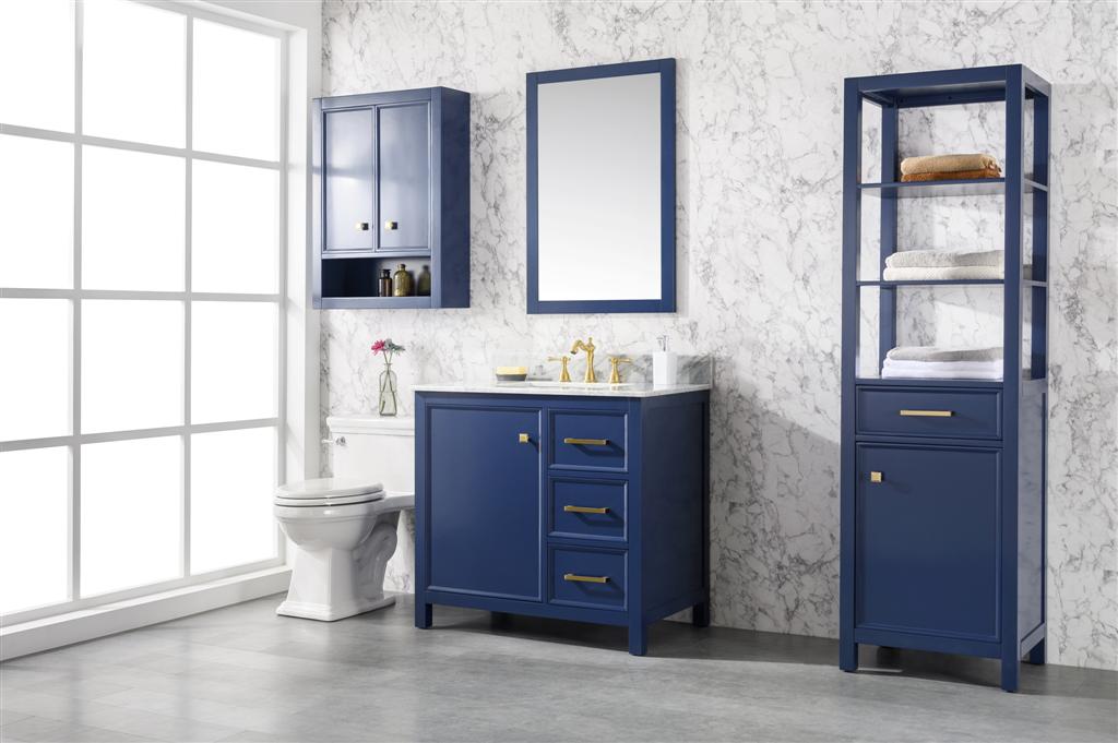 36" Single Sink Vanity Cabinet with Carrara White Marble or Blue Limestone Countertop