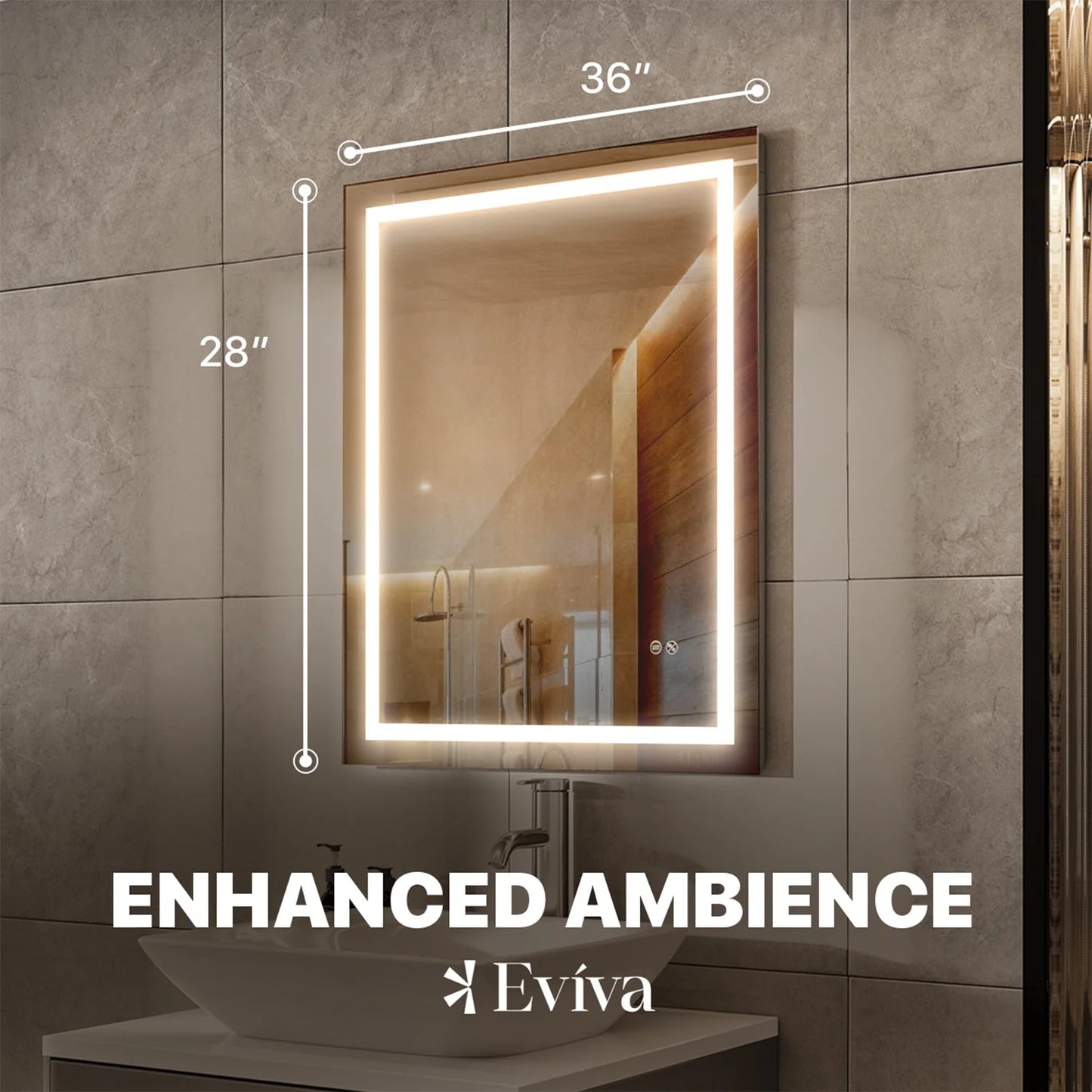 Eviva Glow 36"W x 28"H Rectangular Frameless LED Mirror