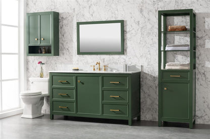 60" Single Sink Vanity Cabinet with Carrara White Marble or Blue Limestone Countertop