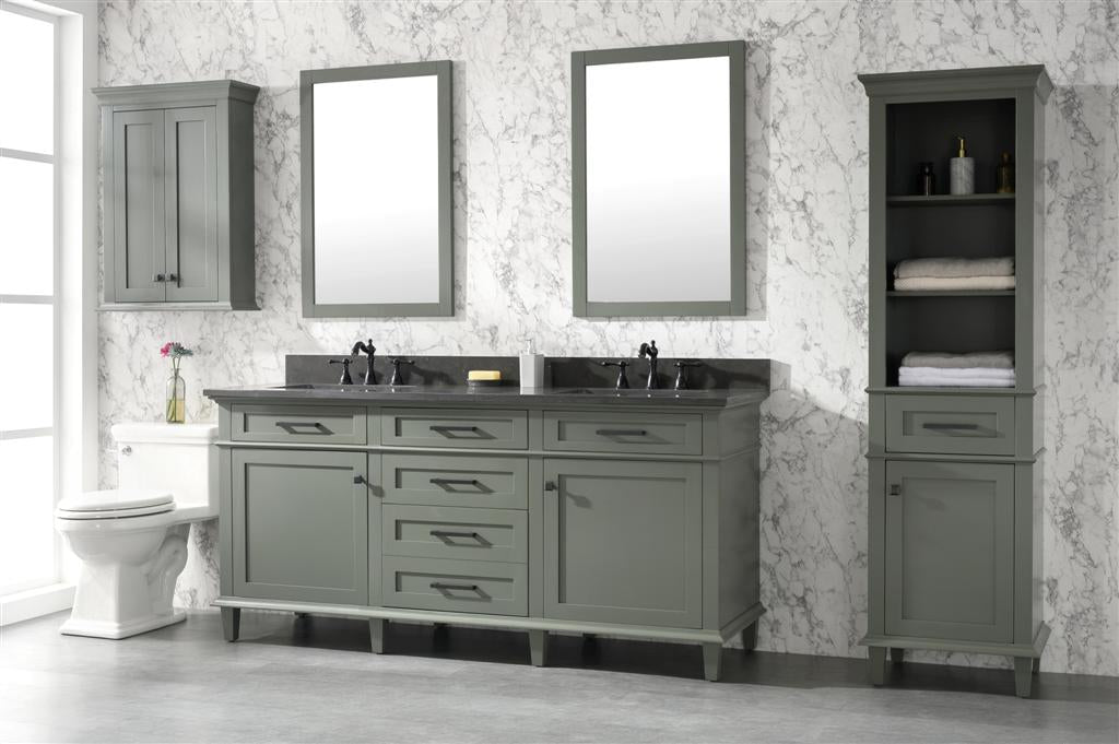 72" Double Sink Vanity Cabinet with Carrara White Marble or Blue Limestone Countertop