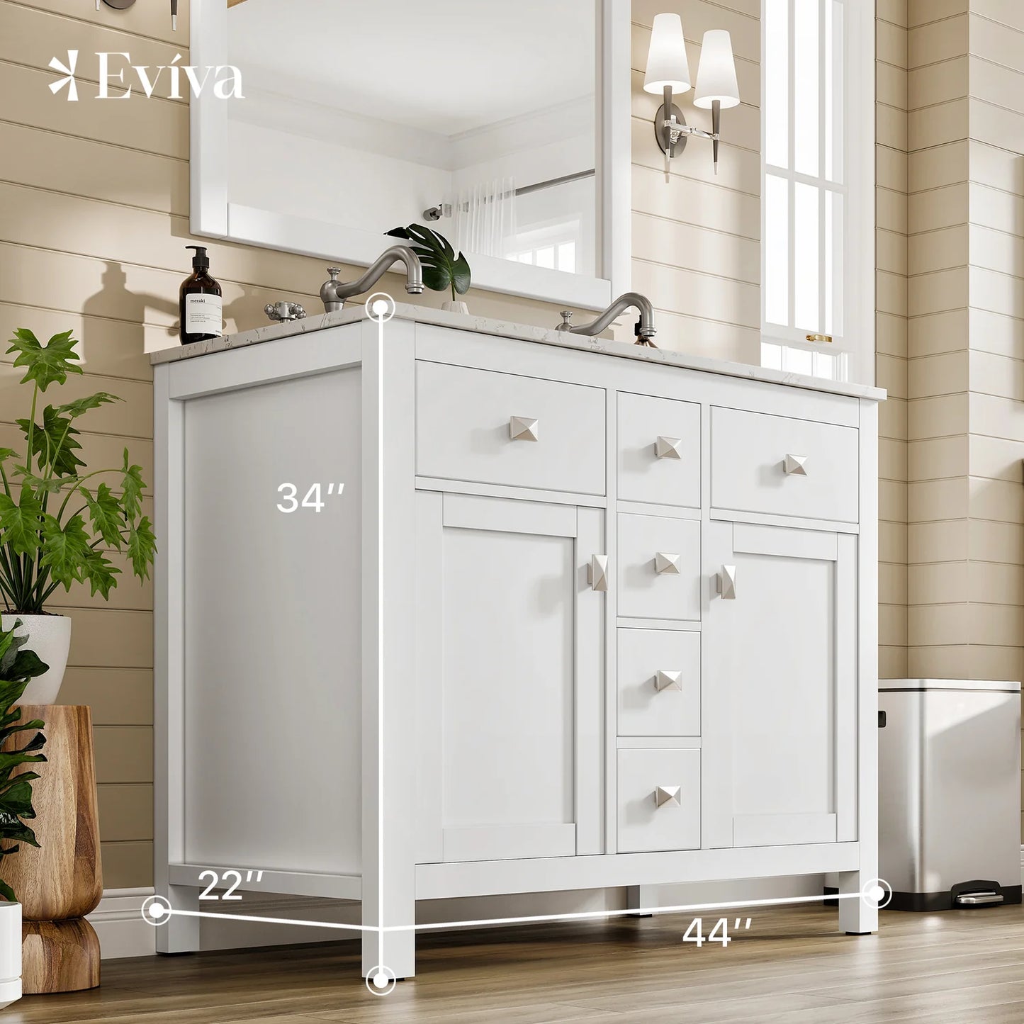 Artemis 44"W x 22"D Double Sink Bathroom Vanity with Carrara Quartz Countertop and Undermount Porcelain Sink