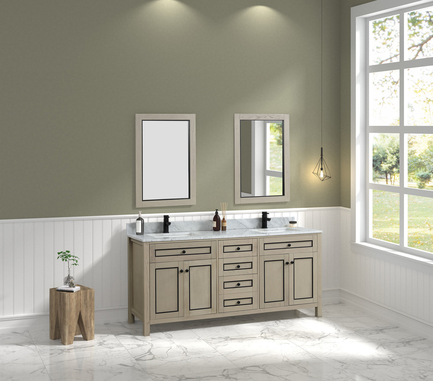 72" Double Sink Vanity with White Carrara Marble Top