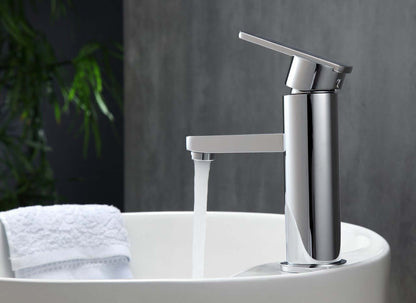 Aqua Roundo Single Hole Mount Bathroom Vanity Faucet Chrome Finish