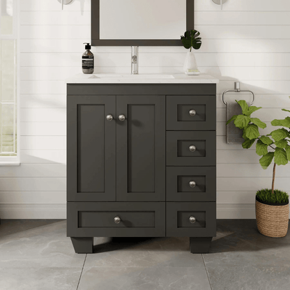 Happy 28"W x 18"D Bathroom Vanity with White Carrara Quartz Countertop and Undermount Porcelain Sink