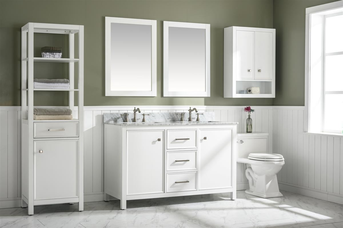 54" Double Sink Vanity Cabinet with Carrara White Marble or Blue Limestone Countertop