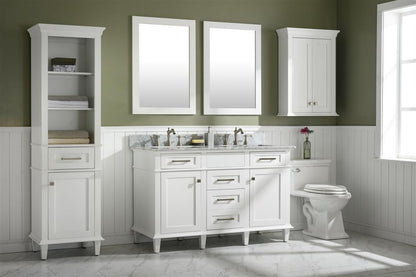 54" Double Sink Vanity Cabinet with Carrara White Marble or Blue Limestone Countertop