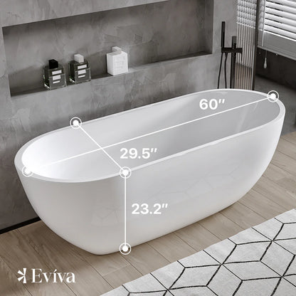 Eviva Clair 60" Freestanding White Acrylic Bathtub