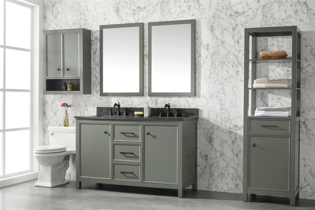 54" Double Sink Vanity Cabinet with Carrara White Marble or Blue Limestone Countertop