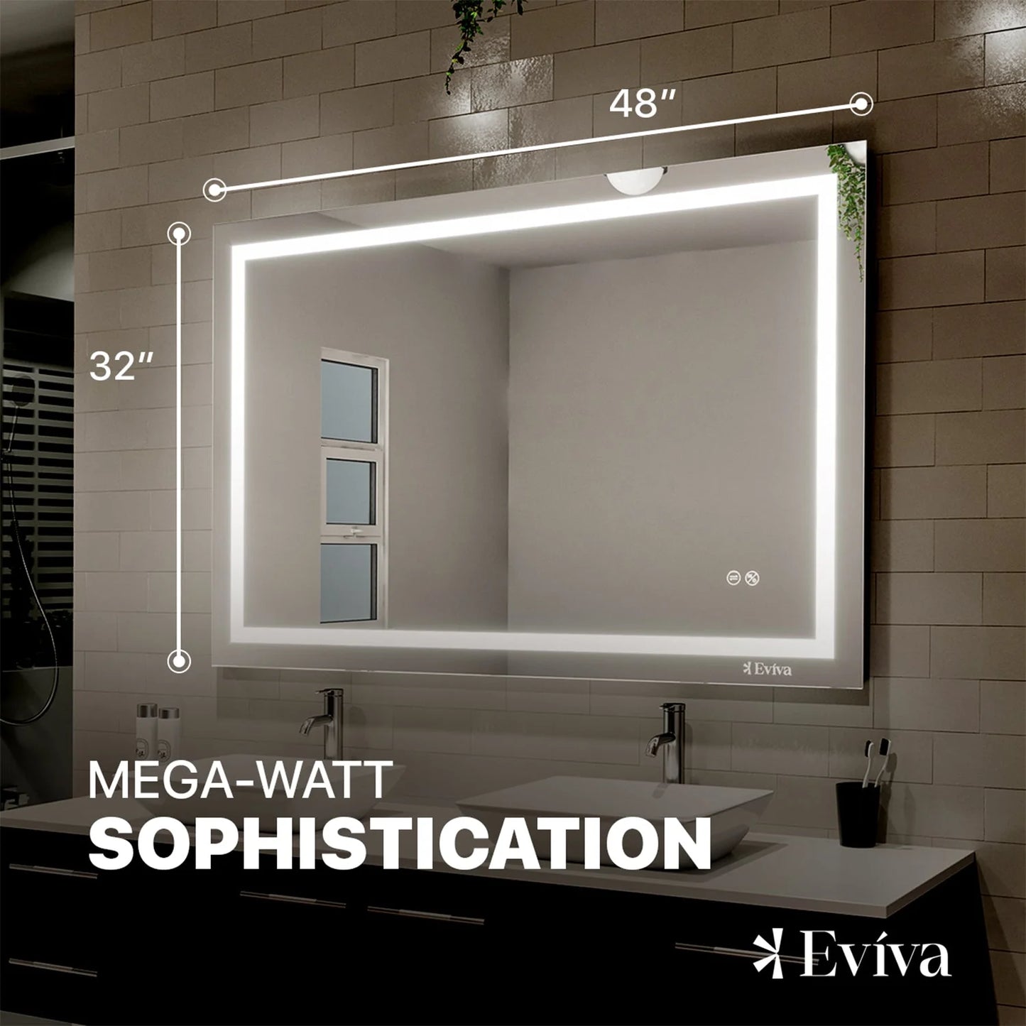 Eviva Glow 48"W x 32"H Rectangular Frameless LED Mirror