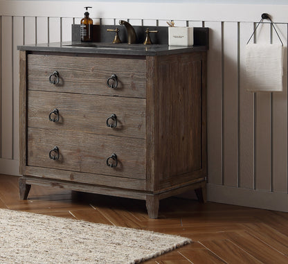 36" Solid Wood Single Sink Vanity with Moon Stone Top