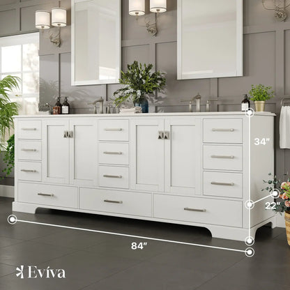 Eviva Storehouse 84 Inch Bathroom Vanity with Luxurious White Carrara Counter-Top