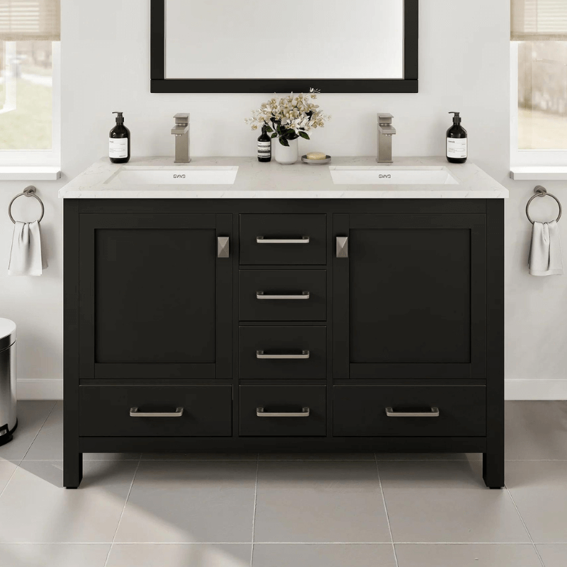 London 48"W x 18"D Bathroom Vanity with White Carrara Quartz Countertop and Undermount Porcelain Sink