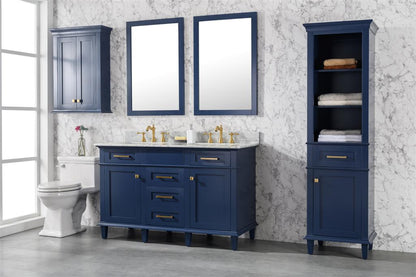 54" Double Sink Vanity Cabinet with Carrara White Marble or Blue Limestone Countertop