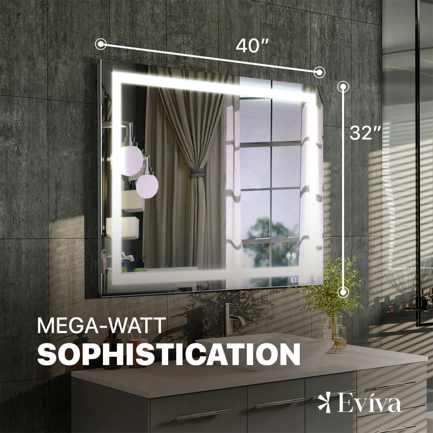 Eviva Glow 40"W x 32"H Rectangular Frameless LED Mirror