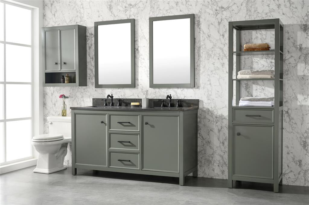 60" Double Sink Vanity Cabinet with Carrara White Marble or Blue Limestone Countertop