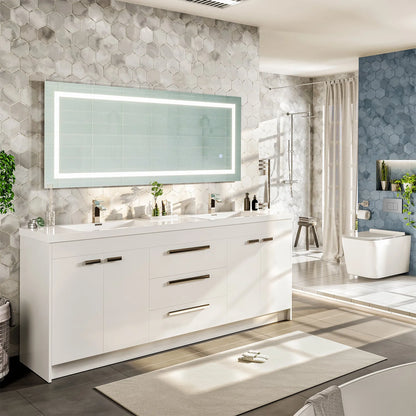 Lugano 84"W x 20"D Double Sink Bathroom Vanity with Acrylic Countertop and Integrated Sink