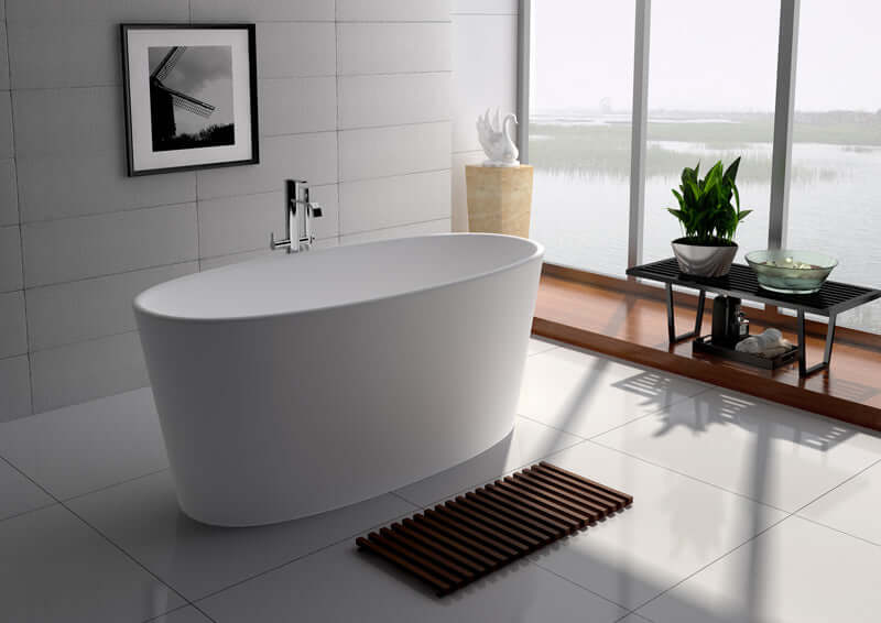 62.2" Freestanding White Matte Solid Surface Bathtub