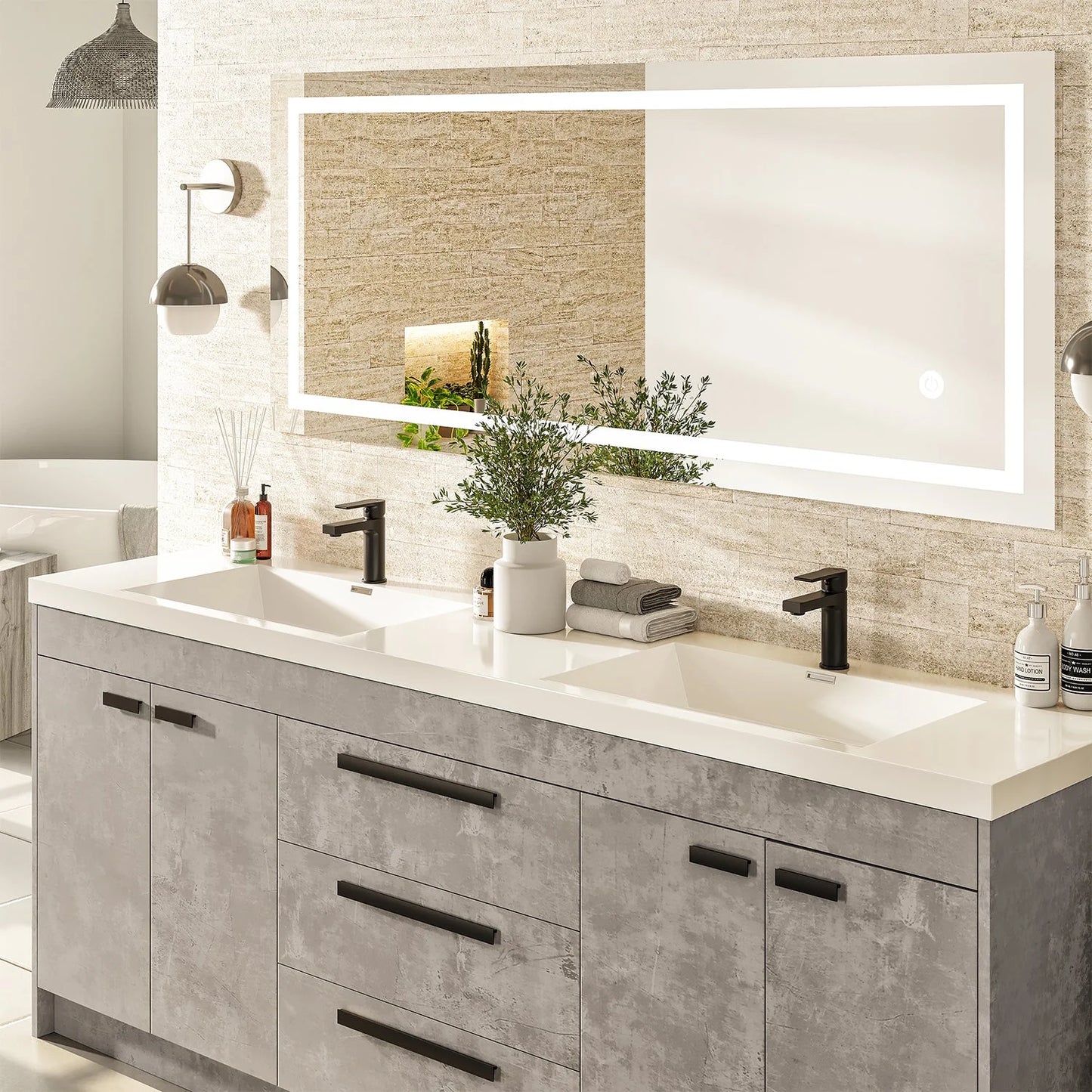 Lugano 84"W x 20"D Double Sink Bathroom Vanity with Acrylic Countertop and Integrated Sink