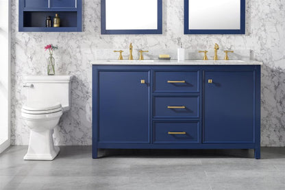 60" Double Sink Vanity Cabinet with Carrara White Marble or Blue Limestone Countertop