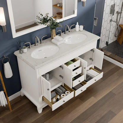 Elite Stamford 48"W x 22"D Double Sink Bathroom Vanity with White Carrara Quartz Countertop and Undermount Porcelain Sinks